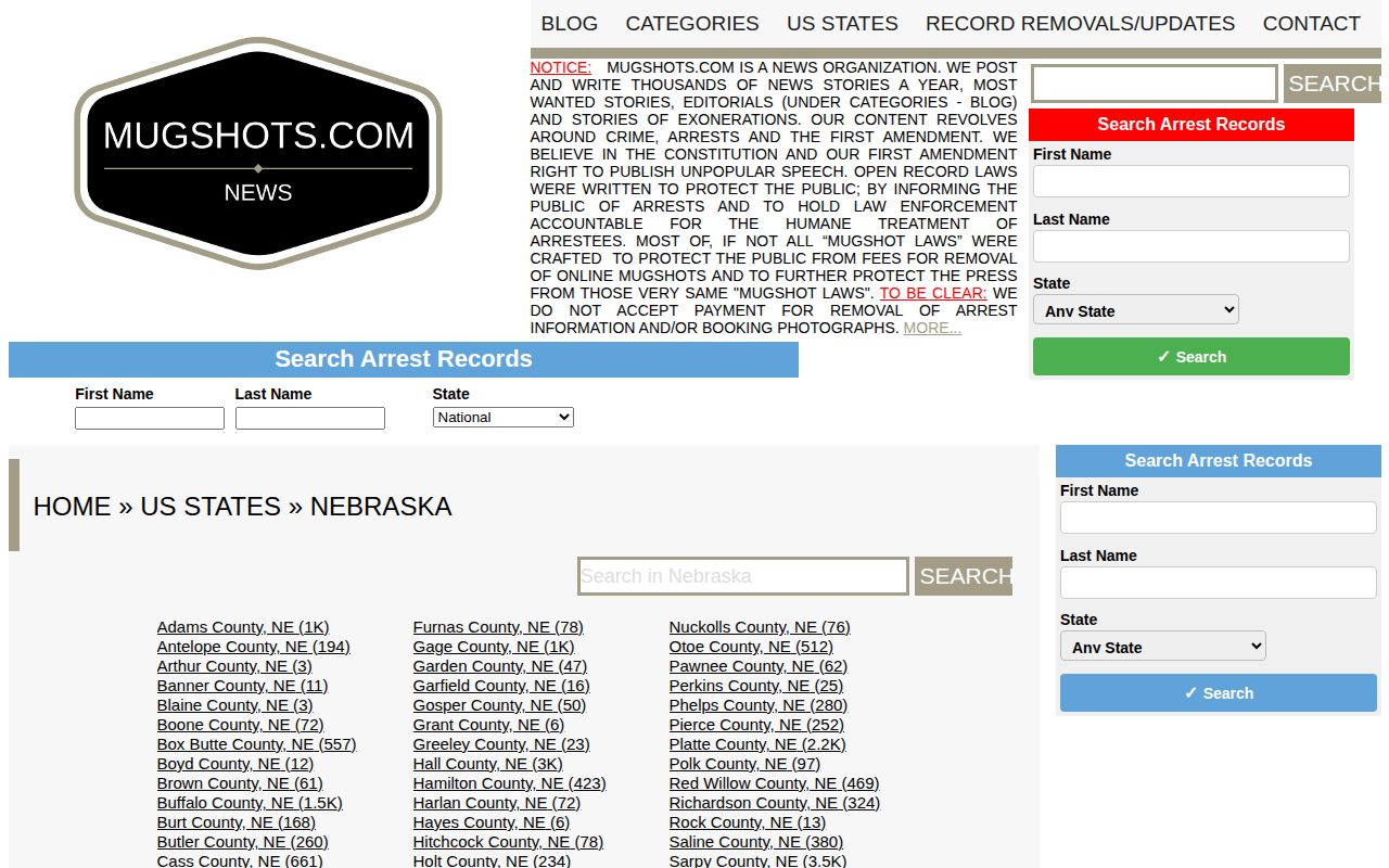 Phelps County secondary mugshot record caveat at Mugshots.com Nebraska