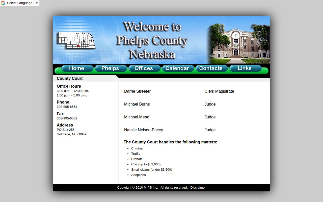 Phelps County Court warrant and case contact information