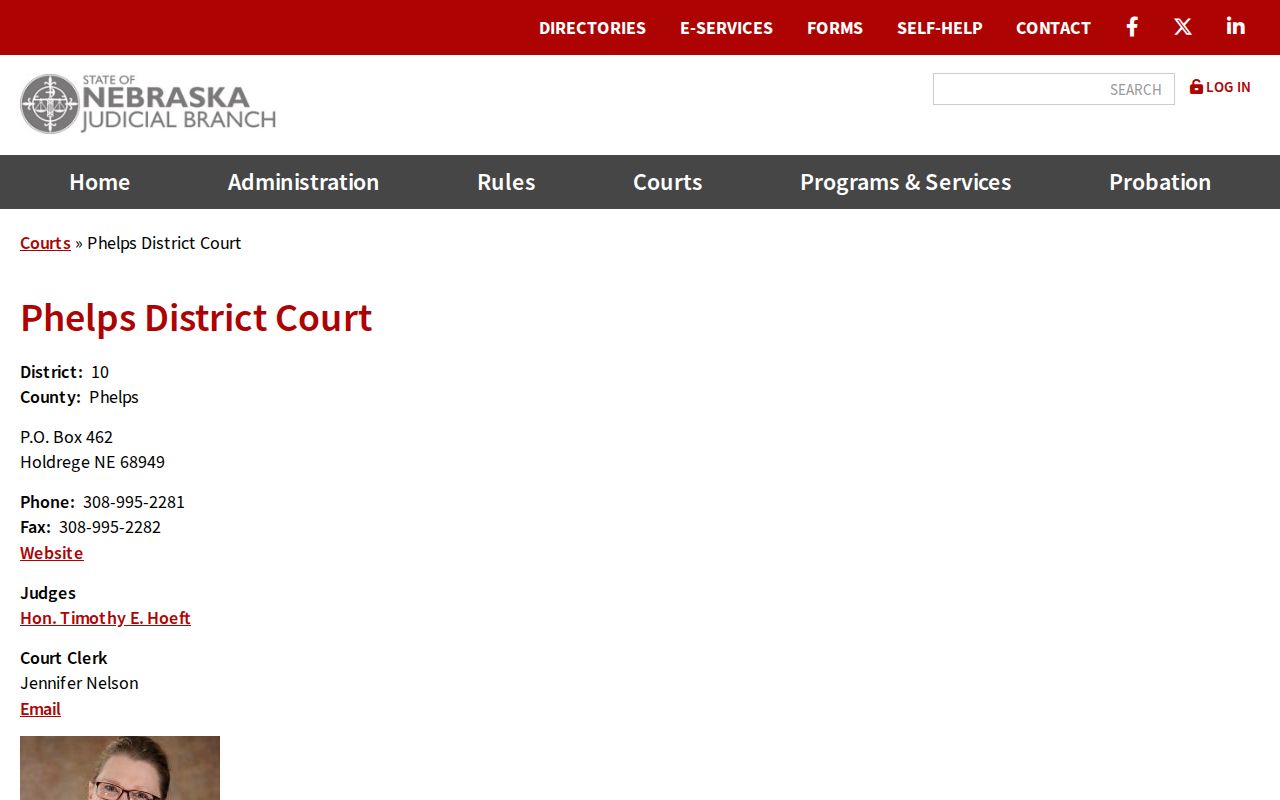 Phelps District Court case-record contact page