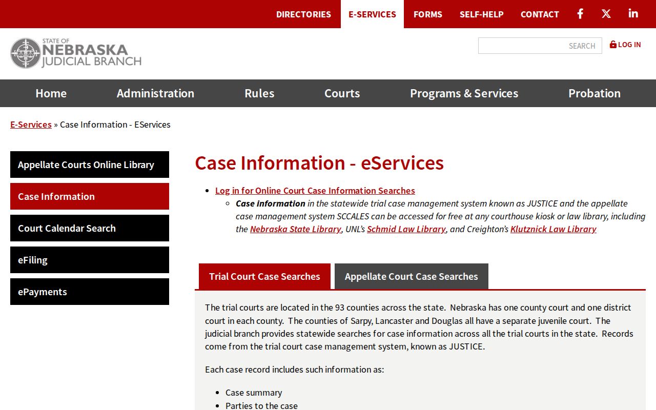 Nebraska JUSTICE eServices Phelps County case search information